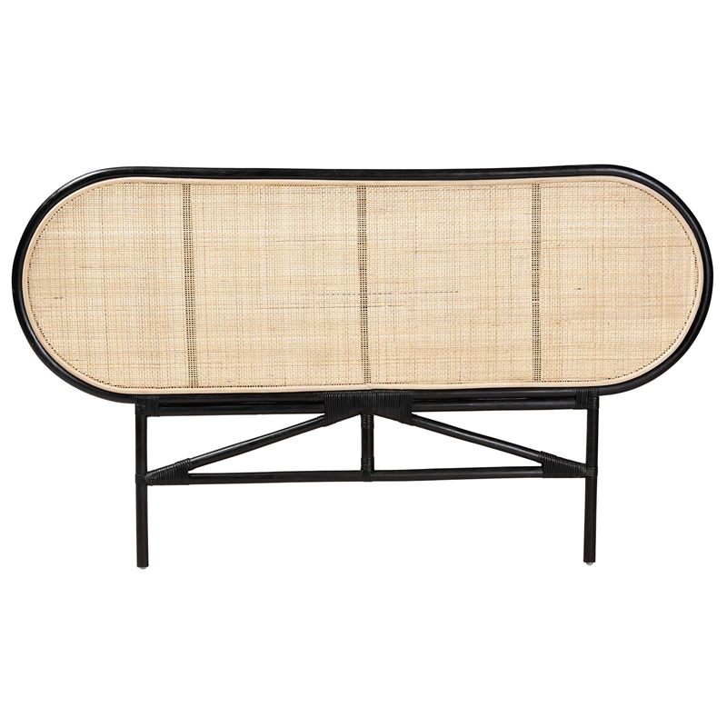 Baxton Studio Reegan Two-Tone Black and Brown Rattan Queen Standalone Headboard