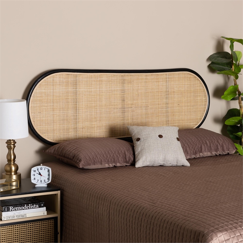 Baxton Studio Reegan Two-Tone Black and Brown Rattan Queen Standalone Headboard