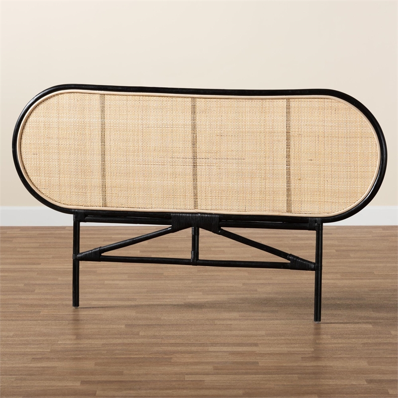 Baxton Studio Reegan Two-Tone Black and Brown Rattan Queen Standalone Headboard