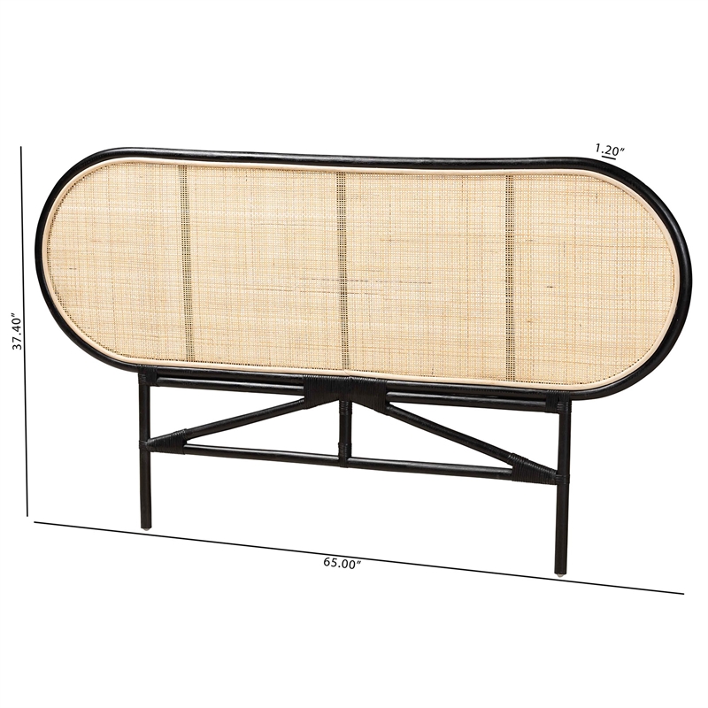 Baxton Studio Reegan Two-Tone Black and Brown Rattan Queen Standalone Headboard