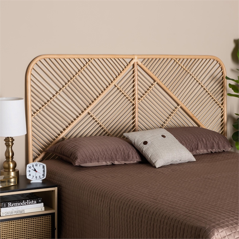 Baxton Studio Walid Natural Brown Rattan Queen Size Standalone Headboard