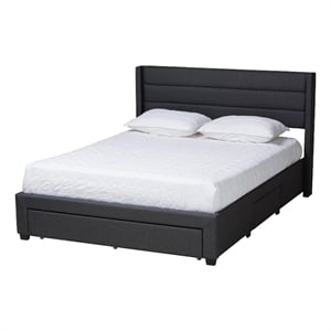 Baxton Studio Braylon Gray Fabric and Brown Wood Queen Storage Platform Bed
