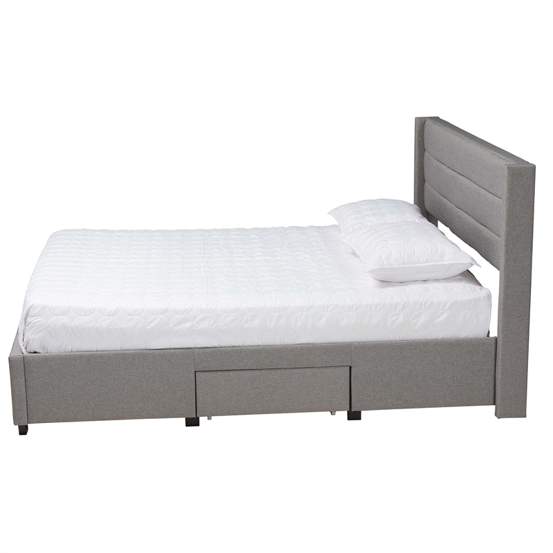Baxton Studio Braylon Gray Fabric and Brown Wood Queen Storage Platform Bed