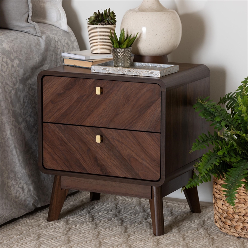 Baxton Studio Markell Walnut Brown Finished Wood 2-Drawer Nightstand