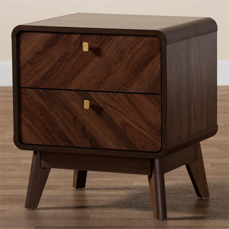 Baxton Studio Markell Walnut Brown Finished Wood 2-Drawer Nightstand