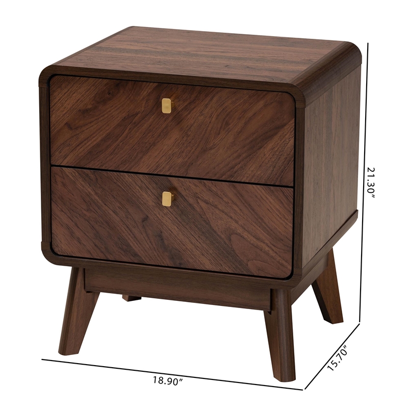 Baxton Studio Markell Walnut Brown Finished Wood 2-Drawer Nightstand