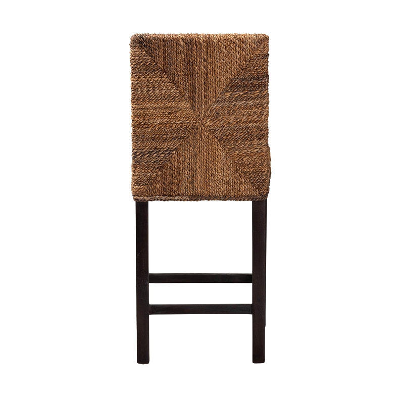 Baxton Studio Laymi Dark Brown Mahogany Wood and Seagrass Counter Stool