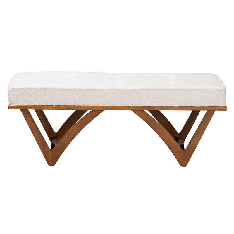 Baxton Studio Chenoa Cream Boucle Fabric and Walnut Brown Finished Wood Bench