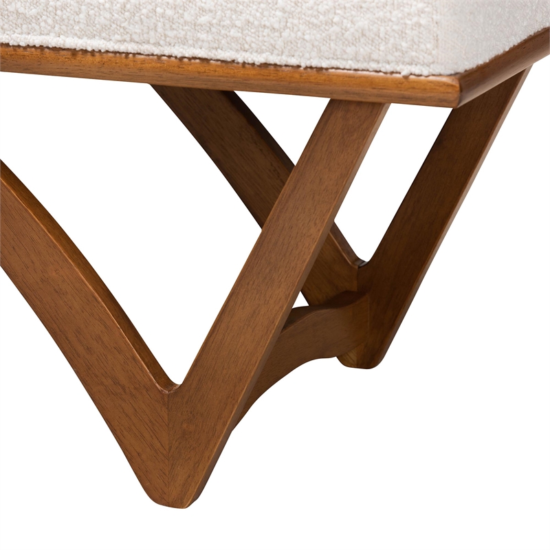 Baxton Studio Chenoa Cream Boucle Fabric and Walnut Brown Finished Wood Bench
