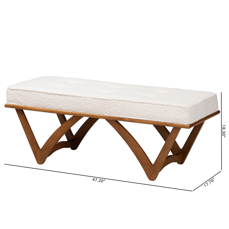 Baxton Studio Chenoa Cream Boucle Fabric and Walnut Brown Finished Wood Bench