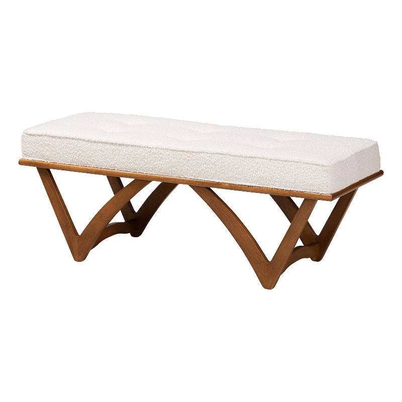 Baxton Studio Chenoa Cream Boucle Fabric and Walnut Brown Finished Wood Bench
