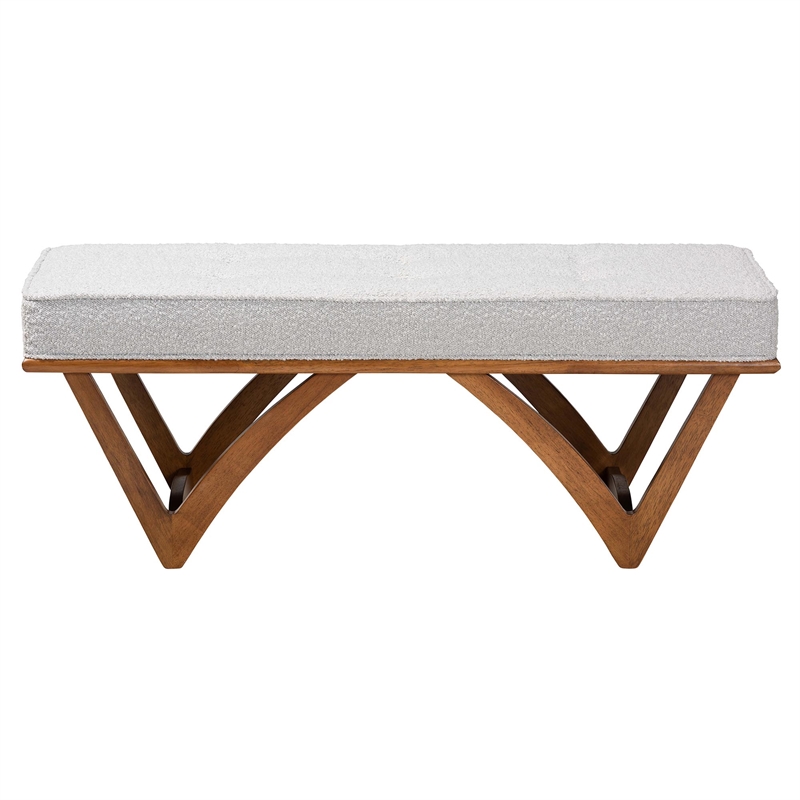 Baxton Studio Chenoa Gray Boucle Fabric and Walnut Brown Wood Bench
