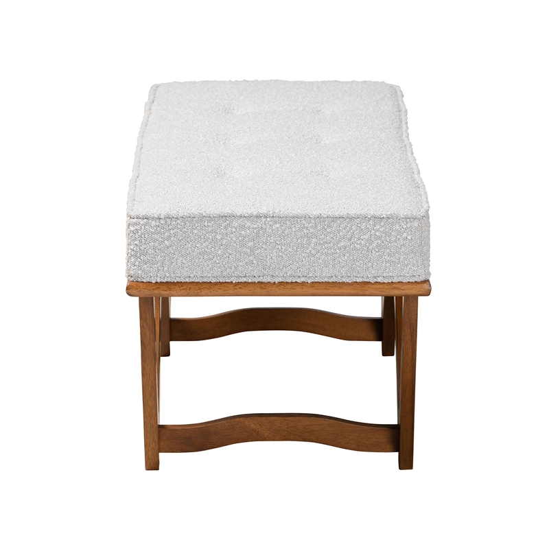 Baxton Studio Chenoa Gray Boucle Fabric and Walnut Brown Wood Bench