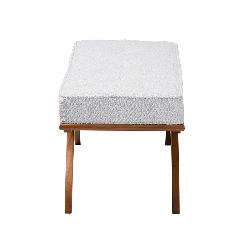 Baxton Studio Orella Light Gray Boucle Fabric and Walnut Brown Wood Bench