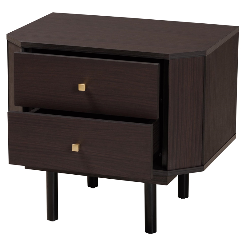 Baxton Studio Norwood Two-Tone Black and Espresso Brown Wood 2-Drawer End Table