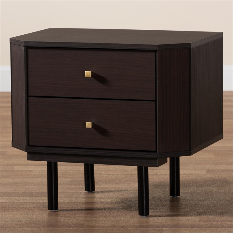 Baxton Studio Norwood Two-Tone Black and Espresso Brown Wood 2-Drawer End Table