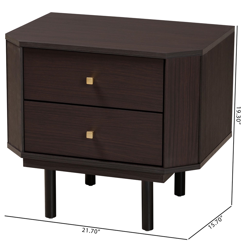 Baxton Studio Norwood Two-Tone Black and Espresso Brown Wood 2-Drawer End Table