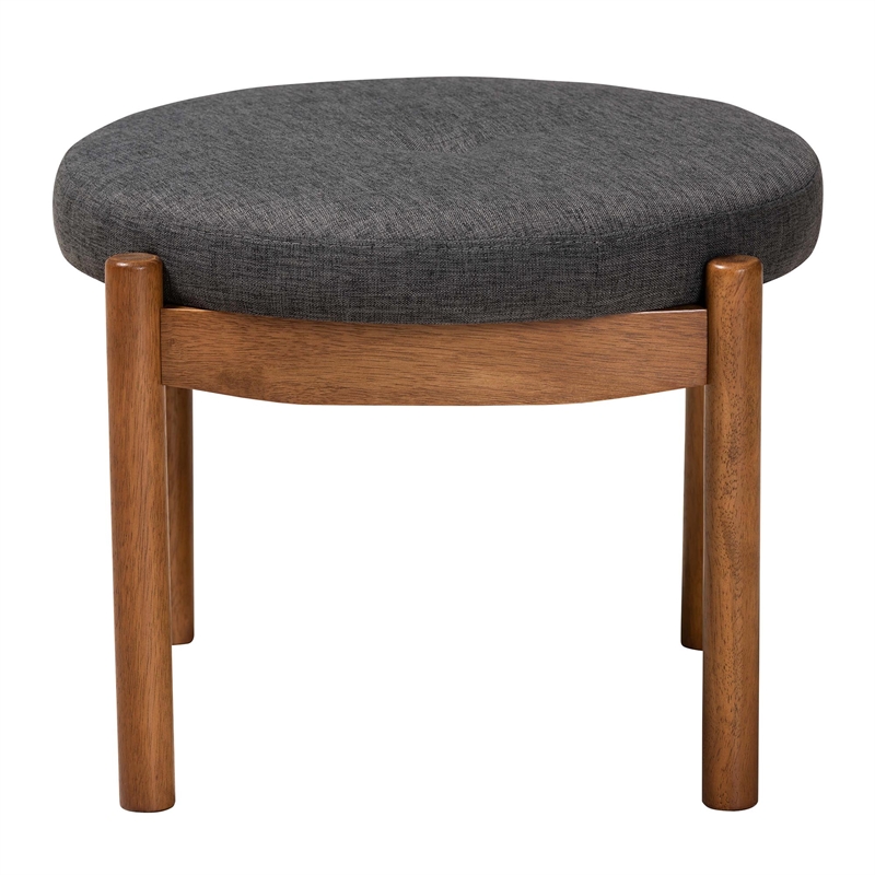 Baxton Studio Iliana Gray Fabric and Walnut Brown Wood Ottoman Footstool