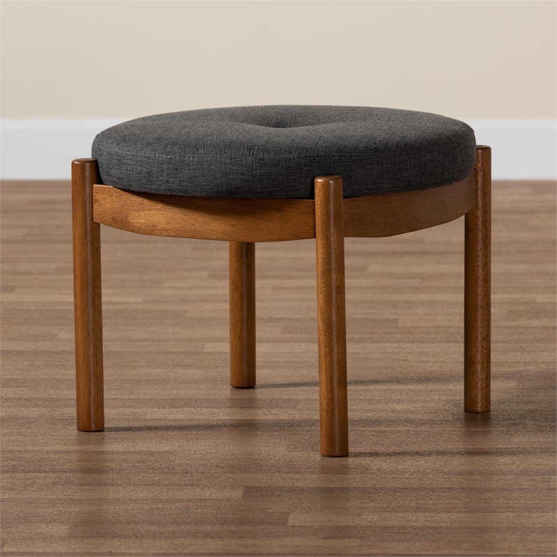 Baxton Studio Iliana Gray Fabric and Walnut Brown Wood Ottoman Footstool