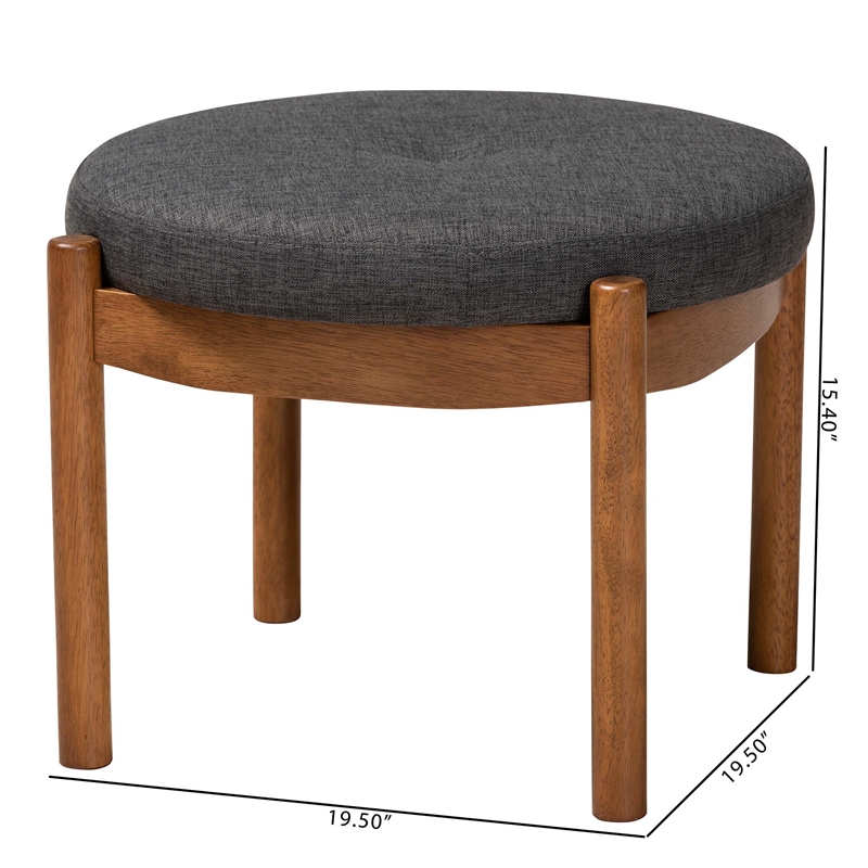 Baxton Studio Iliana Gray Fabric and Walnut Brown Wood Ottoman Footstool