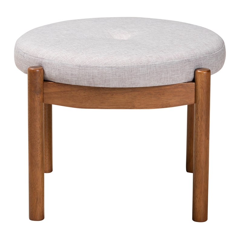 Baxton Studio Iliana Gray Beige Fabric and Walnut Brown Wood Ottoman Footstool