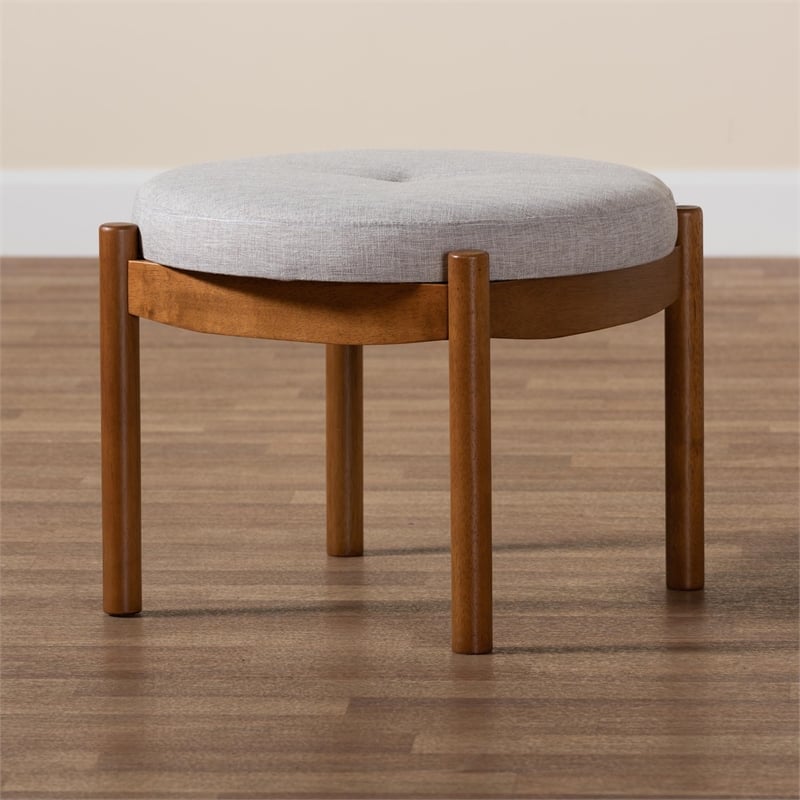 Baxton Studio Iliana Gray Beige Fabric and Walnut Brown Wood Ottoman Footstool