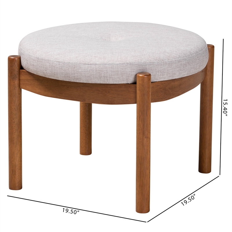 Baxton Studio Iliana Gray Beige Fabric and Walnut Brown Wood Ottoman Footstool