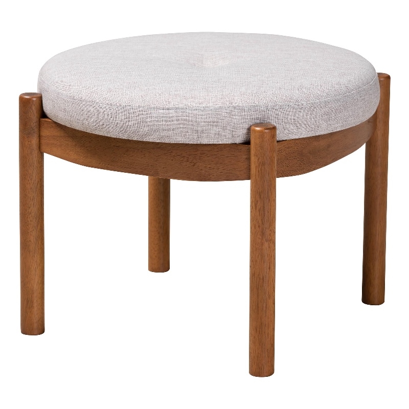 Baxton Studio Iliana Gray Beige Fabric and Walnut Brown Wood Ottoman Footstool