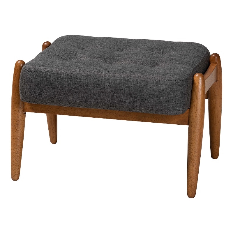 Baxton Studio Jeanine Gray Fabric and Walnut Brown Wood Ottoman Footstool