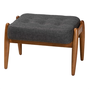 Baxton Studio Jeanine Gray Fabric and Walnut Brown Wood Ottoman Footstool
