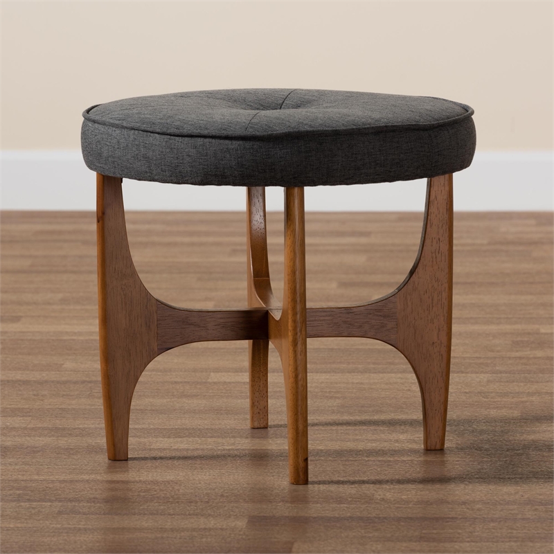 Baxton Studio Theo Gray Beige Fabric and Walnut Brown Wood Ottoman Footstool