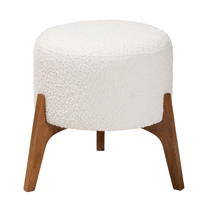 Baxton Studio Elkie Cream Boucle Fabric and Walnut Brown Wood Ottoman Footstool