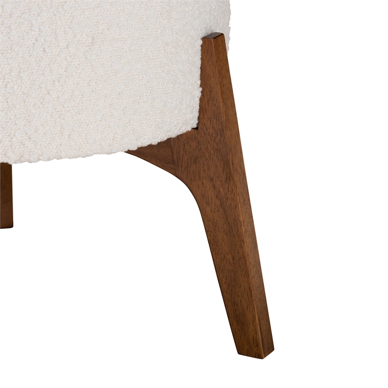 Baxton Studio Elkie Cream Boucle Fabric and Walnut Brown Wood Ottoman Footstool