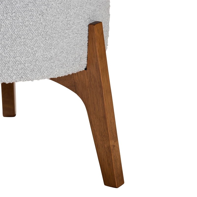Baxton Studio Elkie Light Grey Boucle Fabric and Brown Wood Ottoman Footstool
