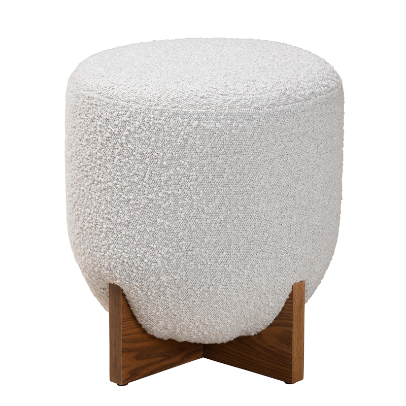 Baxton Studio Fisk Grey Boucle Fabric and Walnut Brown Wood Ottoman Footstool