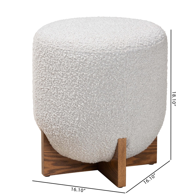 Baxton Studio Fisk Grey Boucle Fabric and Walnut Brown Wood Ottoman Footstool