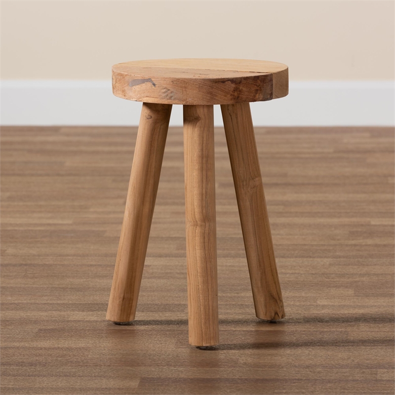 Baxton Studio Terah Modern Natural Brown Teak Wood Ottoman Footstool