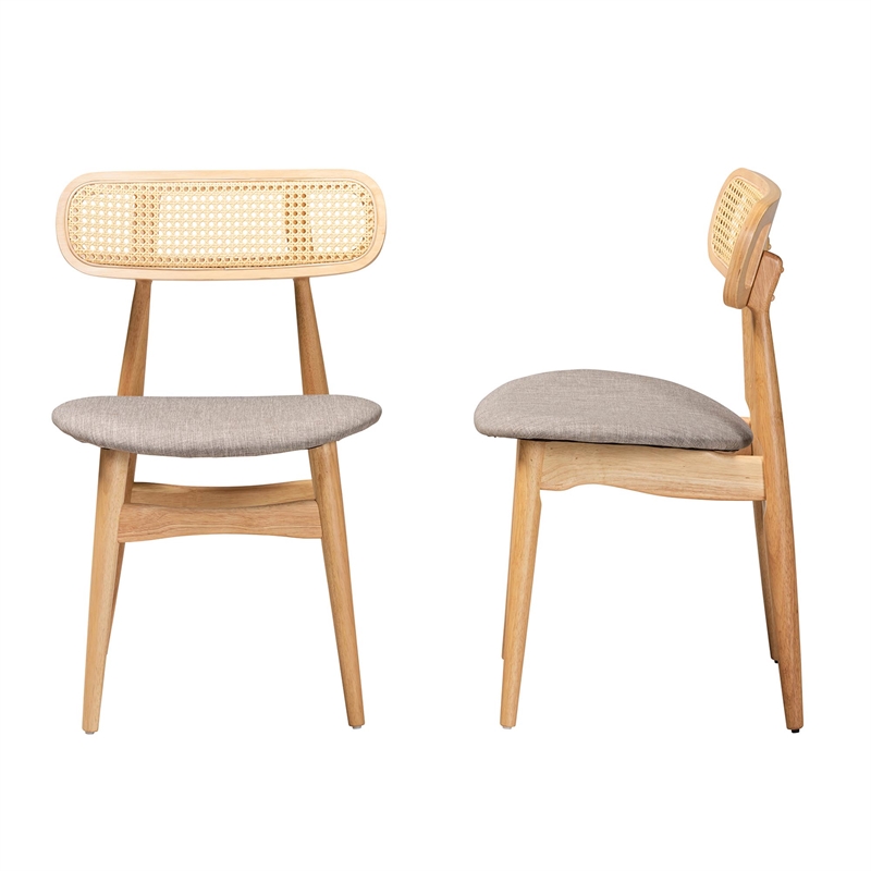 Baxton Studio Tarana Grey Fabric and Natural Oak Wood 2-Piece Dining Chair Set