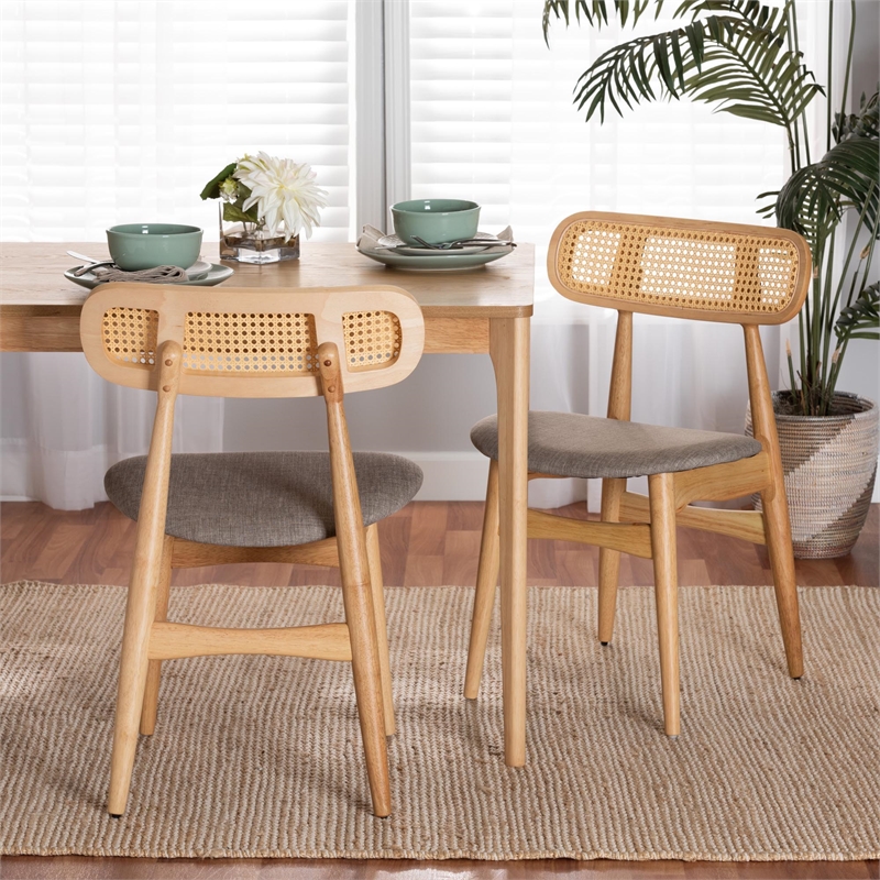 Baxton Studio Tarana Grey Fabric and Natural Oak Wood 2-Piece Dining Chair Set