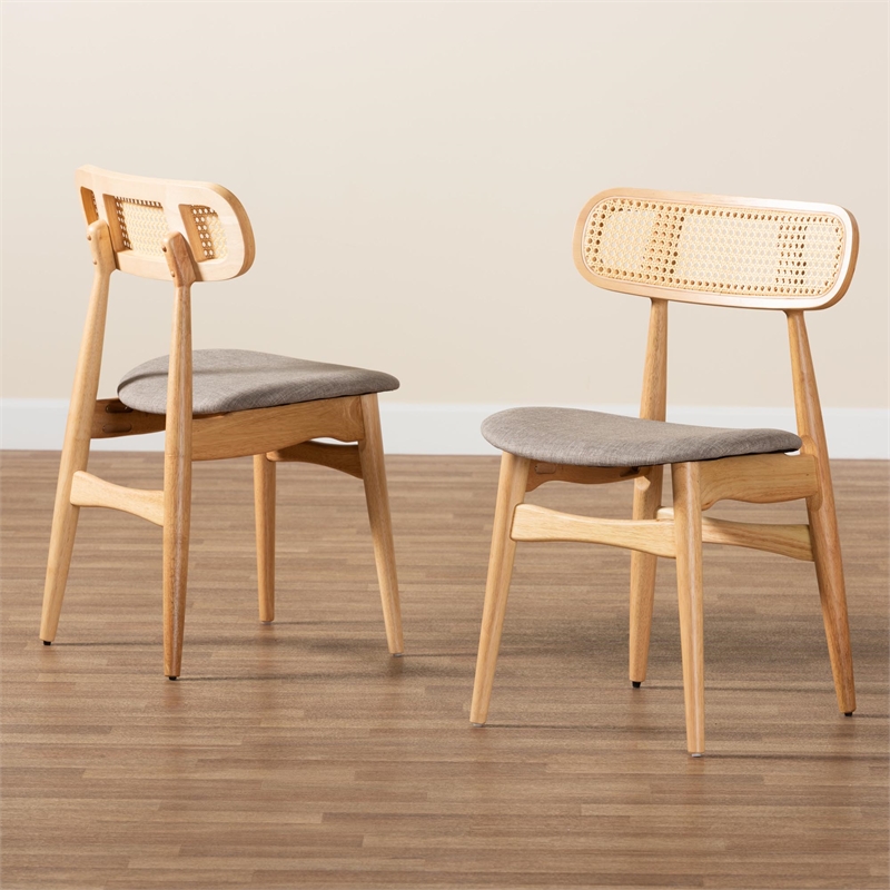 Baxton Studio Tarana Grey Fabric and Natural Oak Wood 2-Piece Dining Chair Set