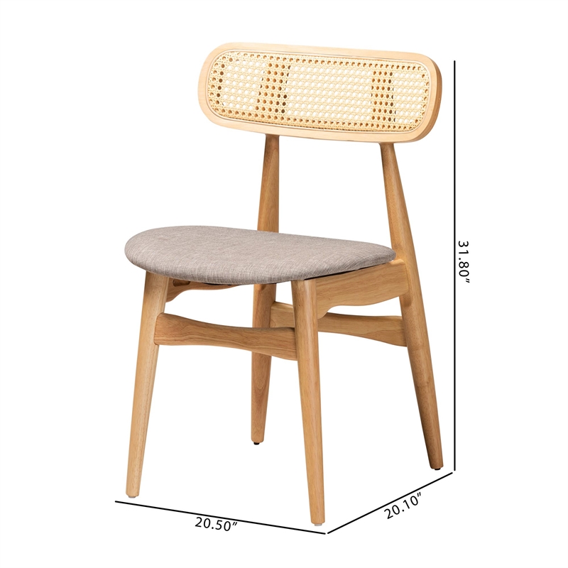 Baxton Studio Tarana Grey Fabric and Natural Oak Wood 2-Piece Dining Chair Set