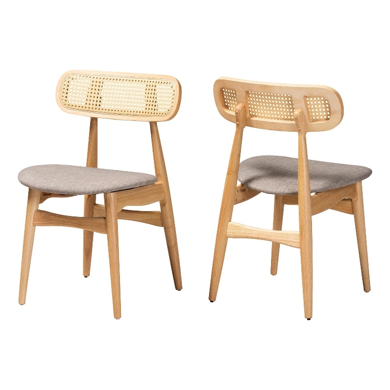 Baxton Studio Tarana Grey Fabric and Natural Oak Wood 2-Piece Dining Chair Set