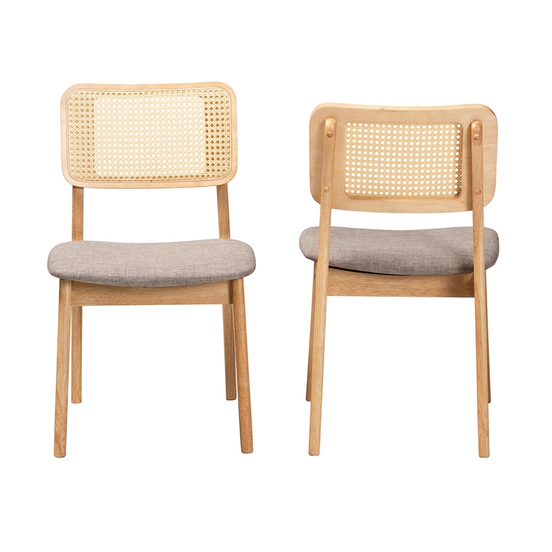 Baxton Studio Dannon Grey Fabric and Oak Wood 2-Piece Dining Chair Set