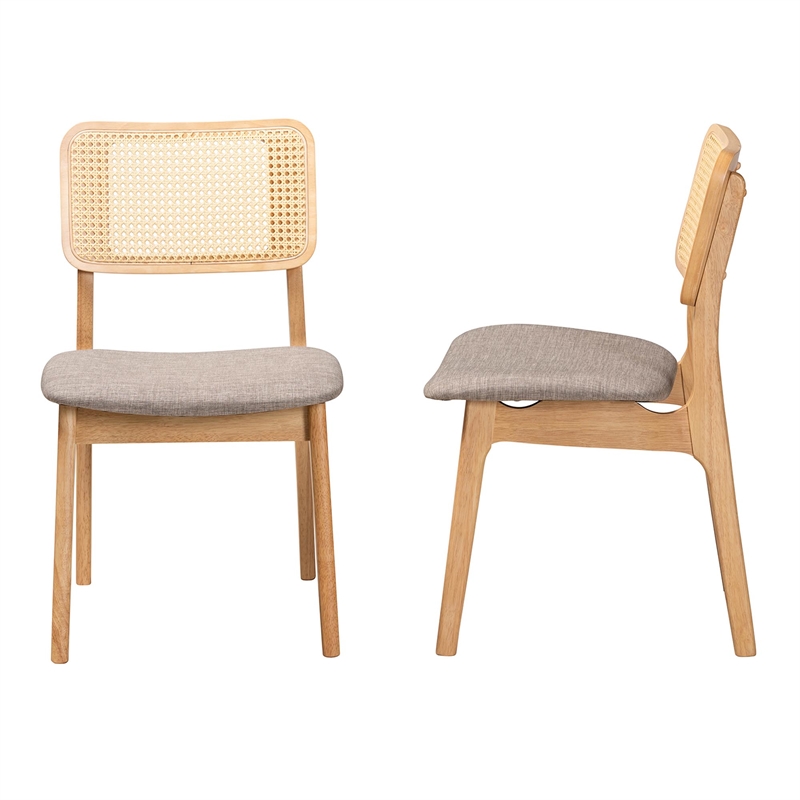 Baxton Studio Dannon Grey Fabric and Oak Wood 2-Piece Dining Chair Set