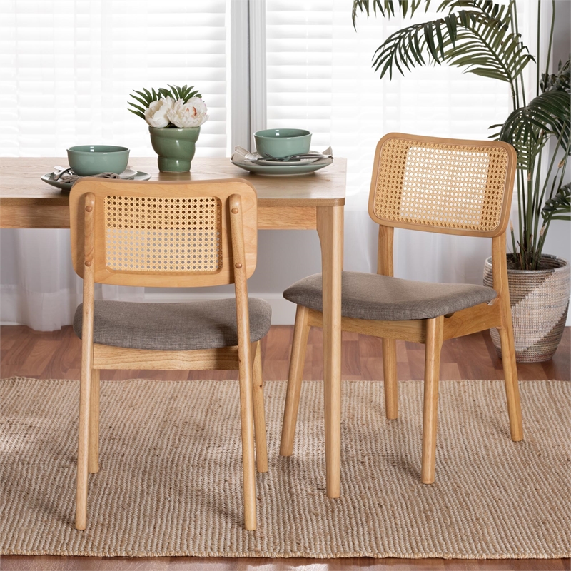 Baxton Studio Dannon Grey Fabric and Oak Wood 2-Piece Dining Chair Set