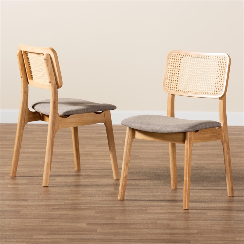 Baxton Studio Dannon Grey Fabric and Oak Wood 2-Piece Dining Chair Set