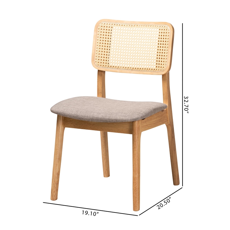 Baxton Studio Dannon Grey Fabric and Oak Wood 2-Piece Dining Chair Set