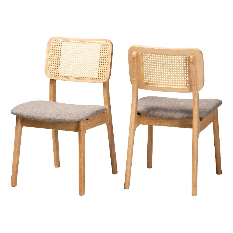 Baxton Studio Dannon Grey Fabric and Oak Wood 2-Piece Dining Chair Set