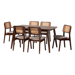 Baxton Studio Dannon Grey Fabric and Walnut Brown Wood 7-Piece Dining Set