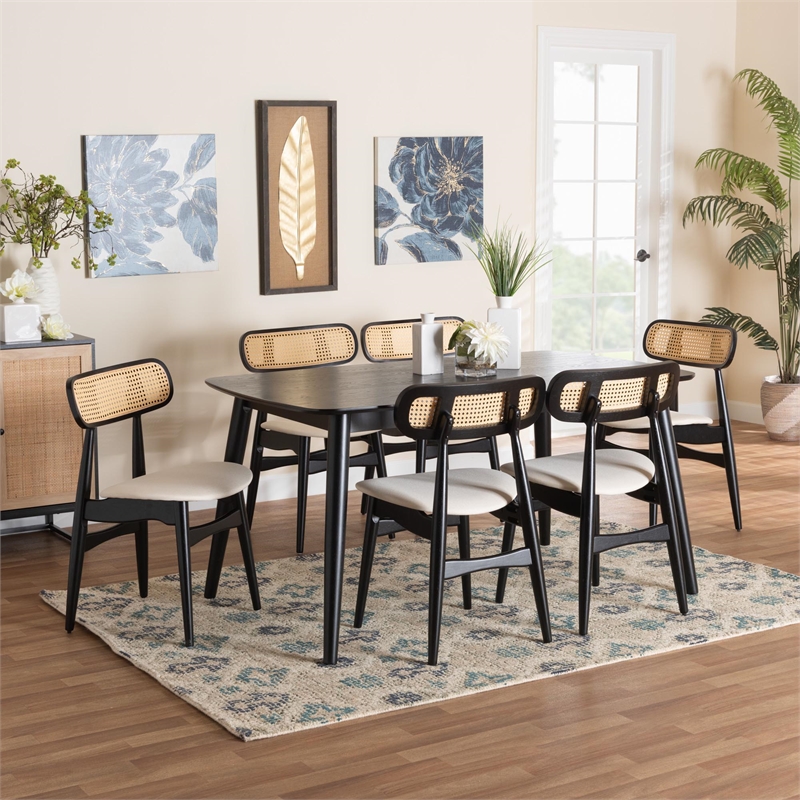 Baxton Studio Tarana Cream Fabric and Black Finished Wood 7-Piece Dining Set